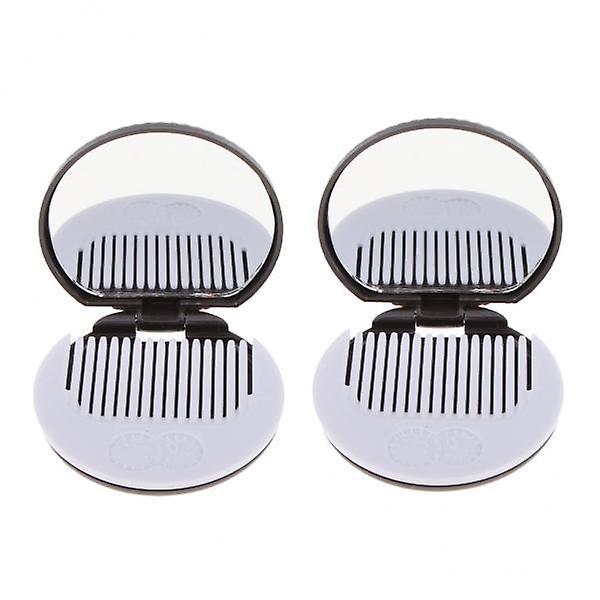 2x2 Round Folding Makeup Mirror Compact with Comb Pocket Biscuit Size Cute Coffee