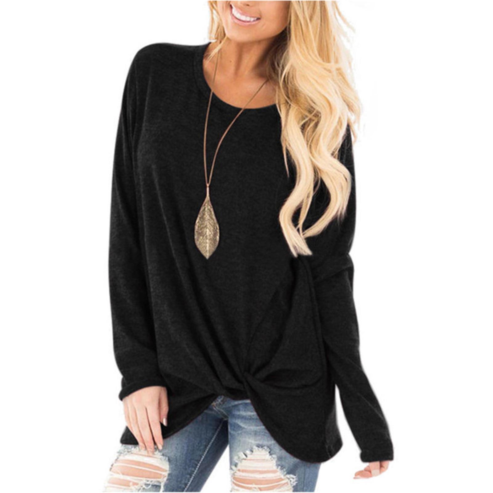 Woman Long Sleeve T-shirt Soft Material Round Neck Loose Style Top for Females Daily Work Study