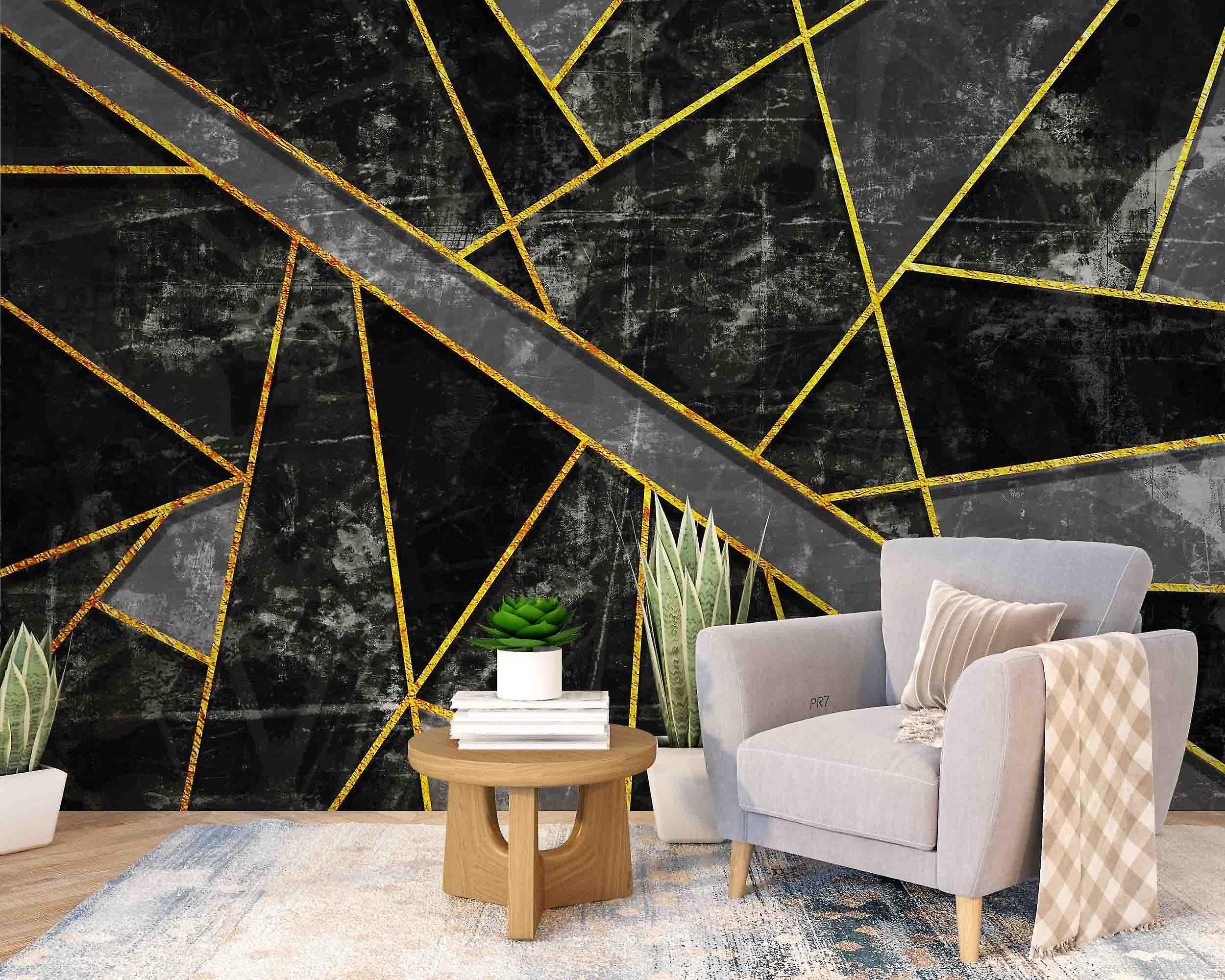 3D Abstract Geometry Polygon Gold Lines Wall Mural Wallpaper Gd 4439