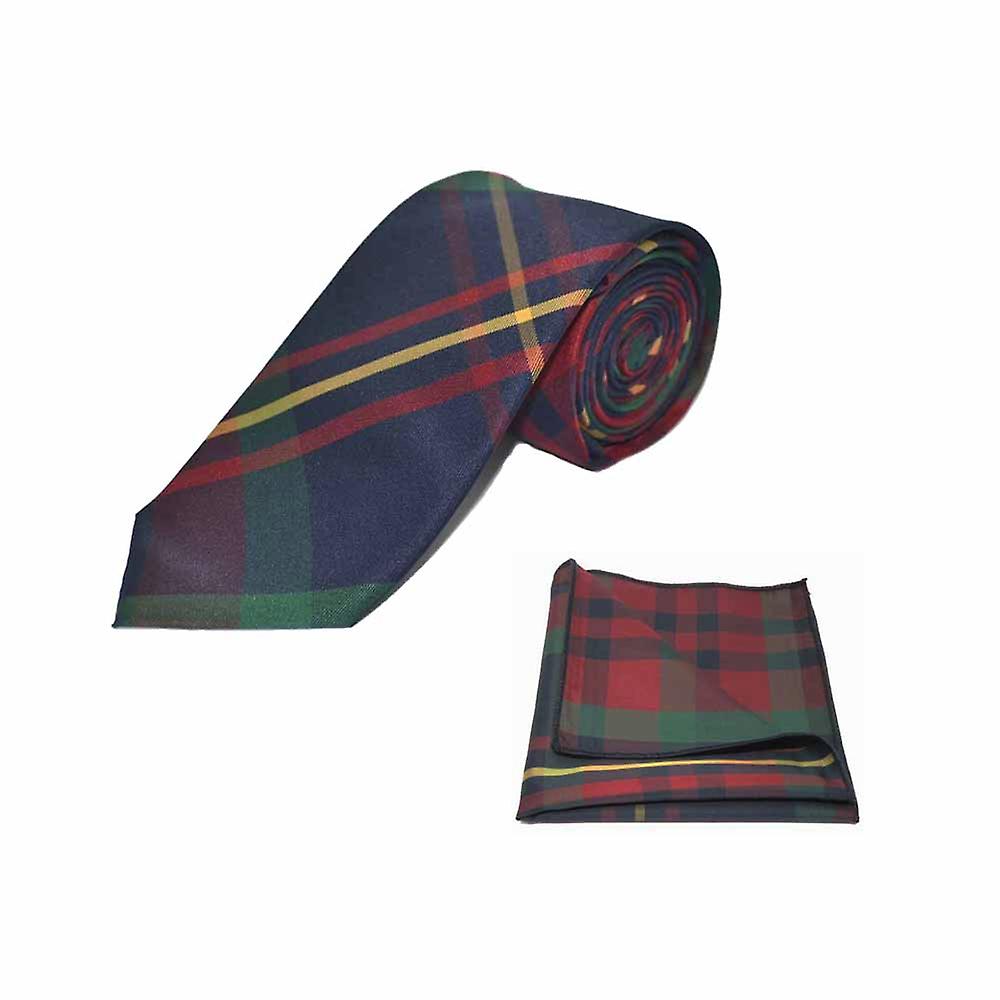 Contemporary Red / Blue Tartan Check Tie &amp; Pocket Square Set