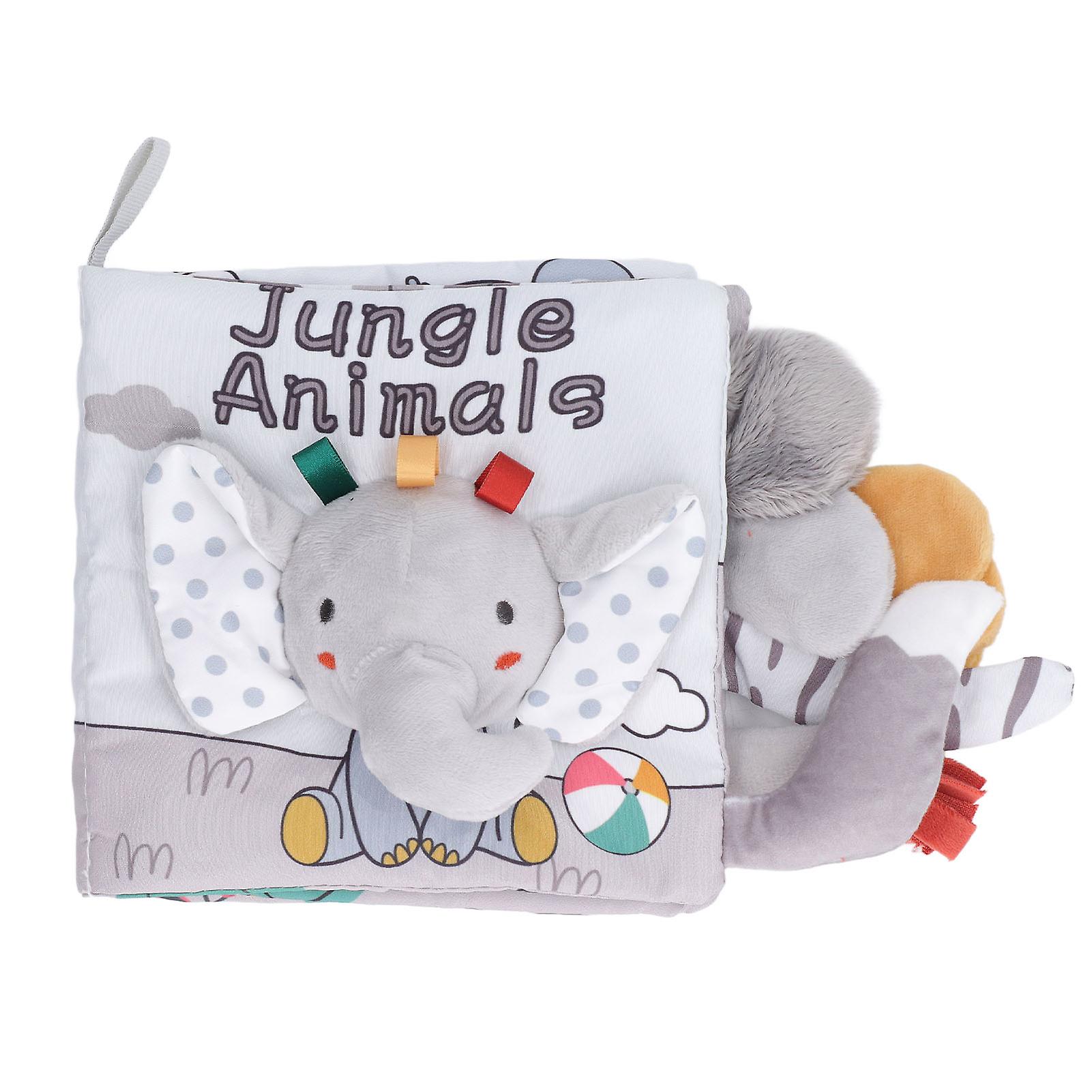 Baby Cloth Books Chewable Educational 3D Early Learning Soft Animal Books for Babies Over 4 Months Gray and White Elephant