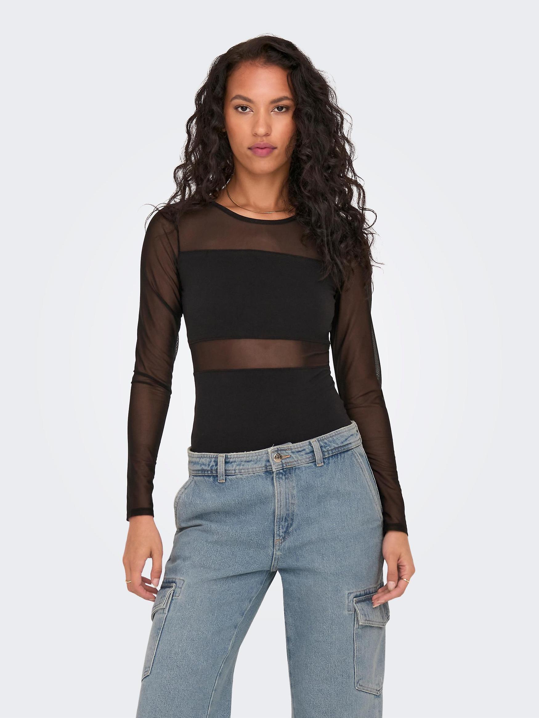 Damtopp Långärmad Meshbody Långärmad stretch Bodycon ONLY