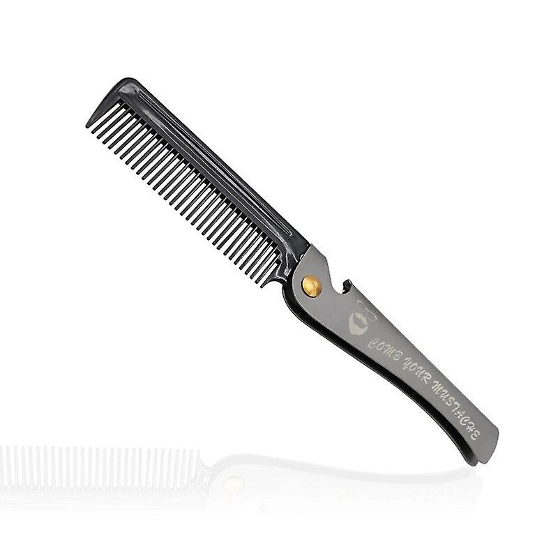 1 Pcs Men Folding Pocket Comb PP Teeth Detangling Hair Beard Comb Metal Handle Foldable Combing Facial Mustache Comb~10872