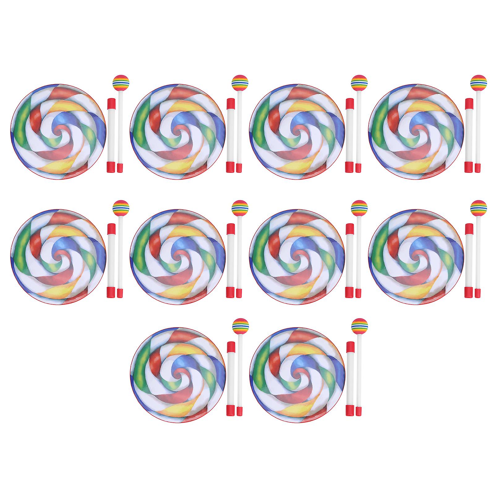 10pcs 20cm Kids Lollipop Tambourines with Colorful Mallet Rhythm Musical Instrument