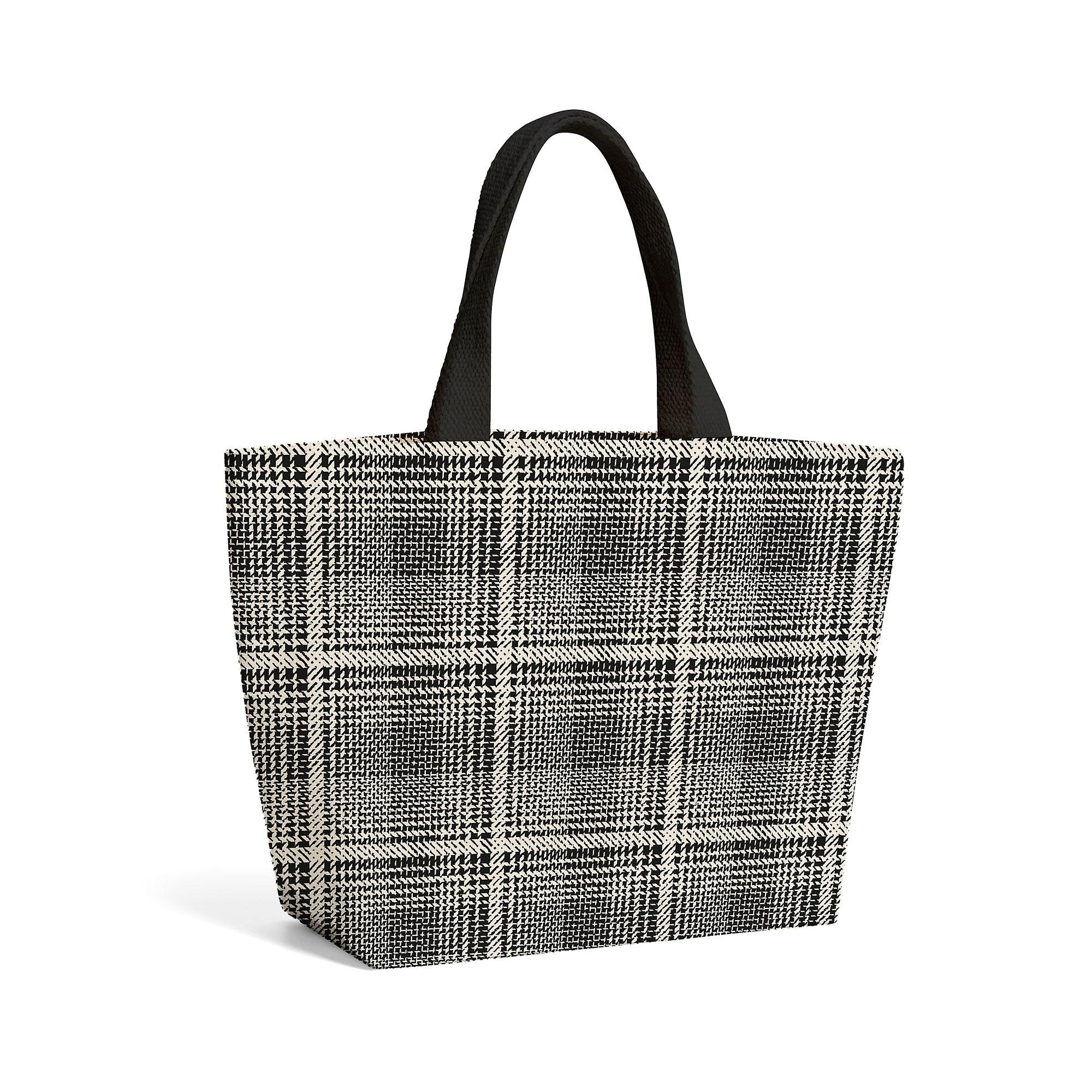 Monochrome Textured Checked Pattern Beach Shopper Tote Bag