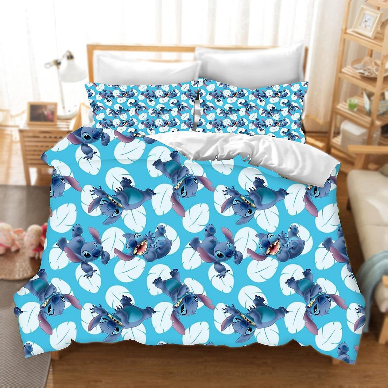 DDONVG Lilo & Stitch Bedding Set, 3D Anime Cartoon Children's Bedding Set with Pillowcase, 100% Microfibre, Suitable for Boys and Girls