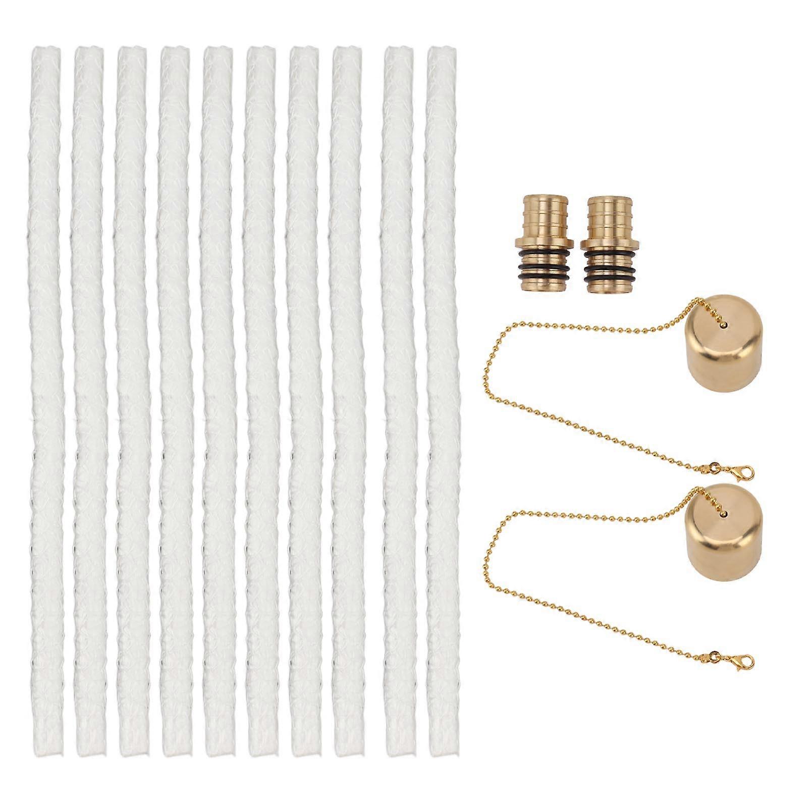 10PCS Wine Bottle Torch Wicks Kit Fiberglass Replacement Wicks with Brass Torch Wick Holders and Caps for DIY Homemade Torch Indoor Outdoor Decor
