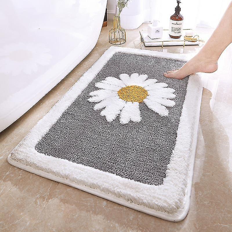 Absorbent Non-Slip Bath Mat 40 x 65cm (Grey), Soft Microfiber Bath Mat, Machine Washable Bathroom Ma