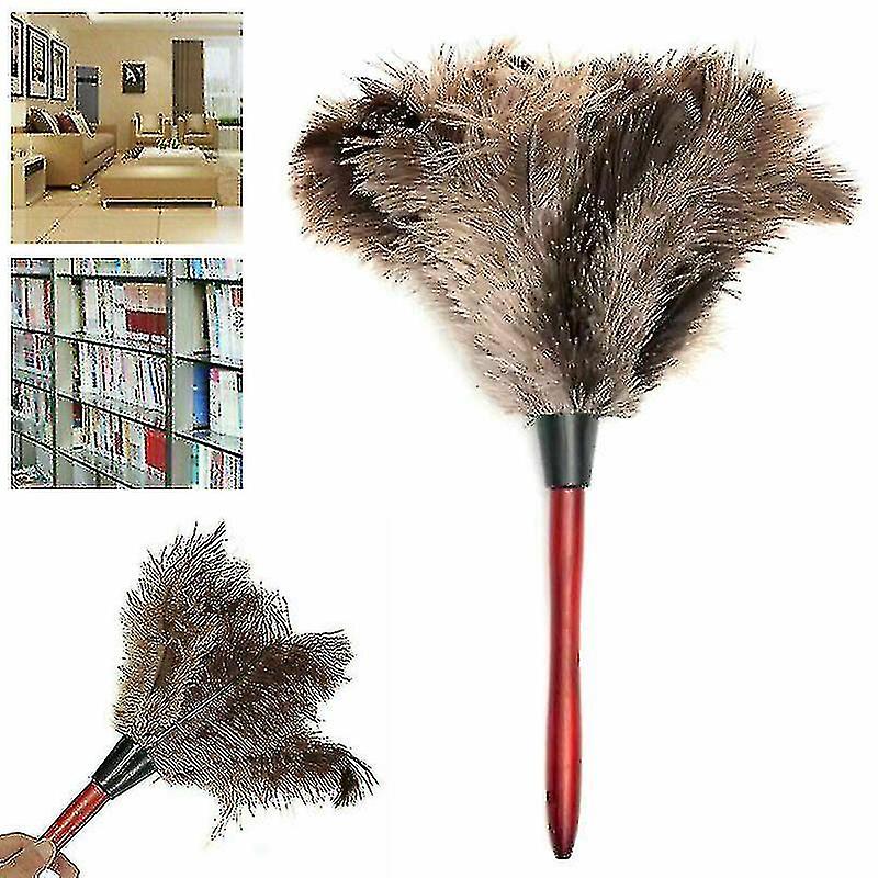 Anti Static Genuine Ostrich Feather Duster 32cm Wooden Handle Brush Clean