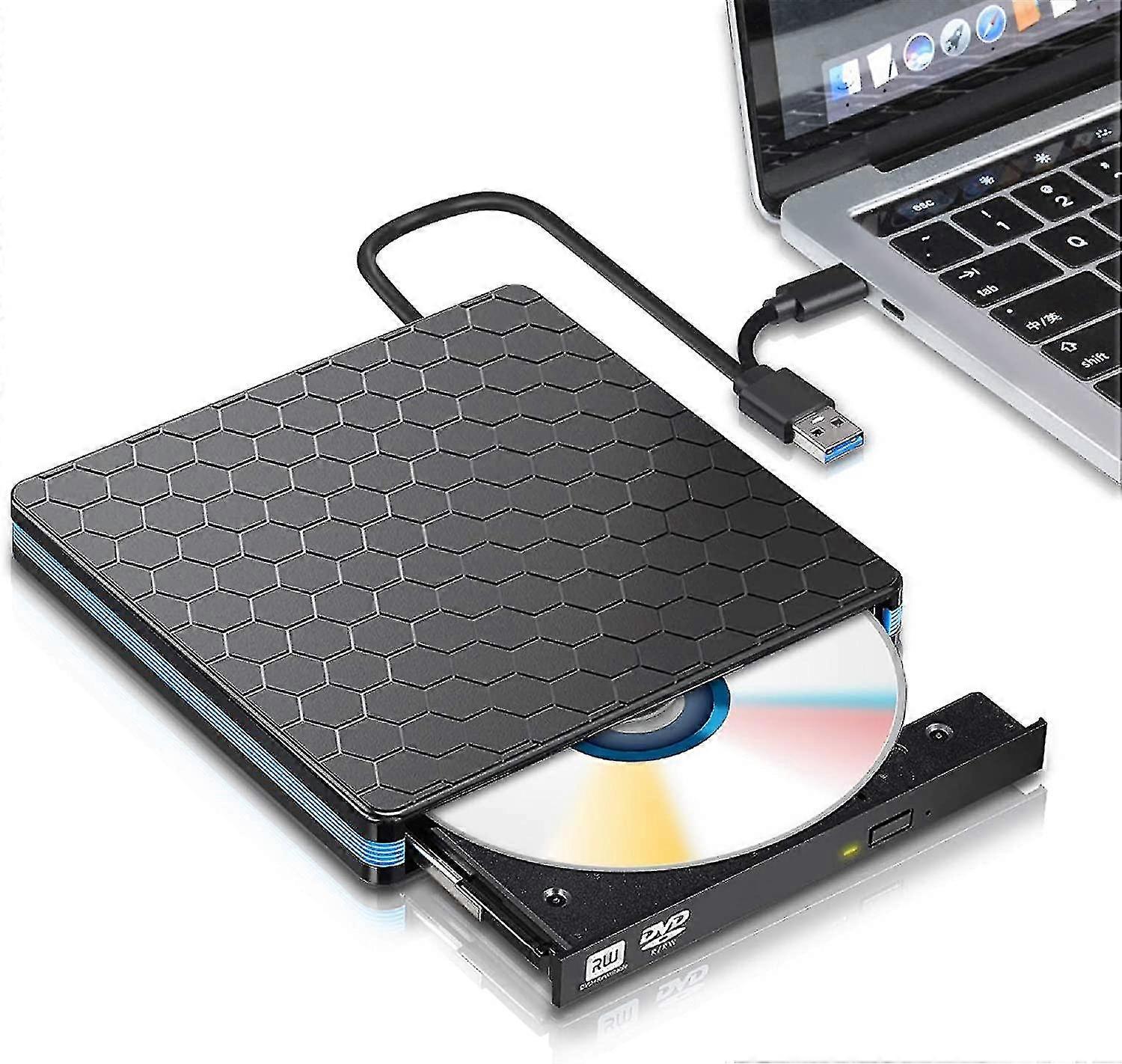 External Dvd Drive, Usb 3.0 Type C Cd Drive, Dual Port Dvd Player, Portable Optical Burner Writer Rewriter, High Speed Data Transfer For Laptop Notebo
