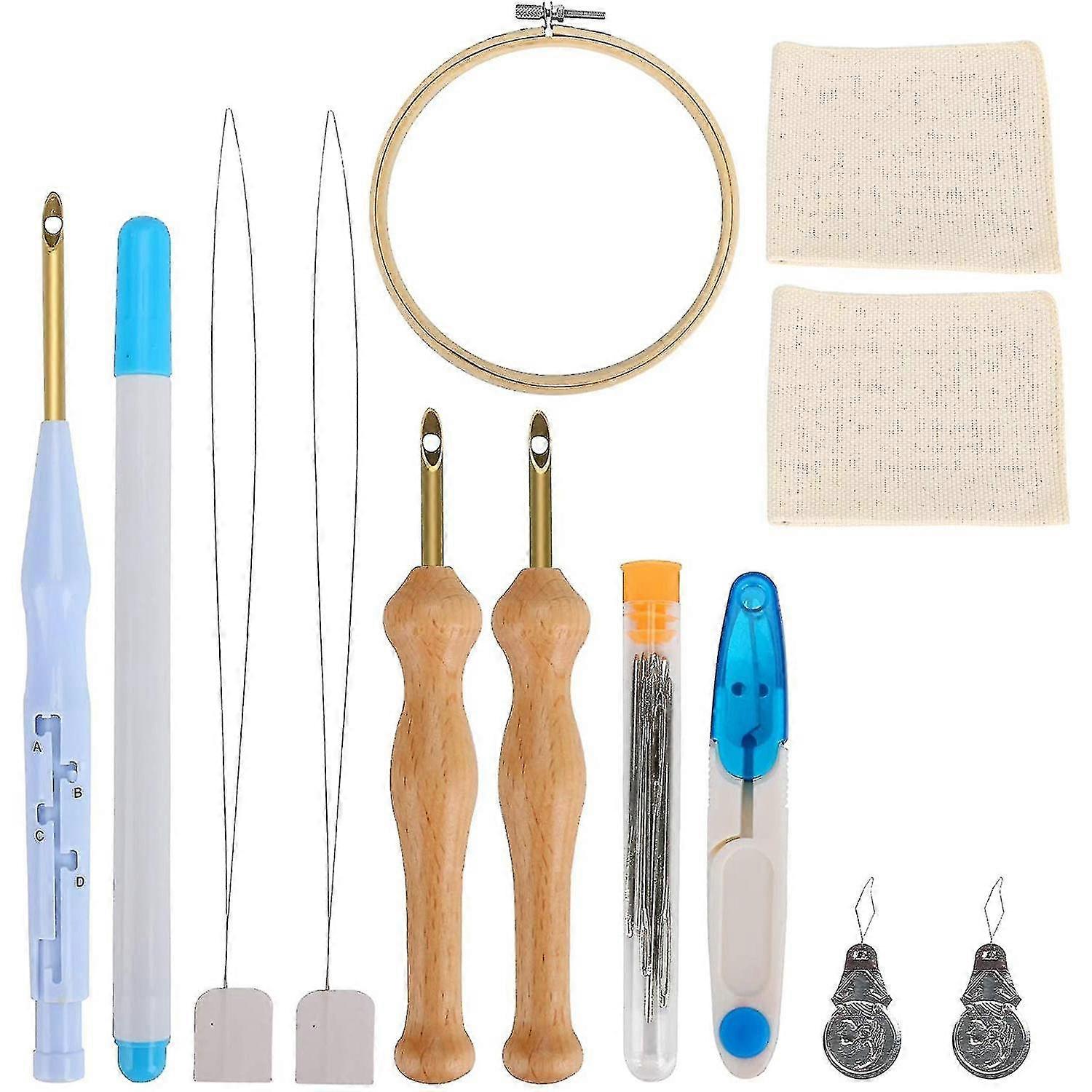 Kit d’aiguille de poinçonnage, kits de broderie comprend un tapis réglable fil de poinçon aiguille poignée en bois broder tw