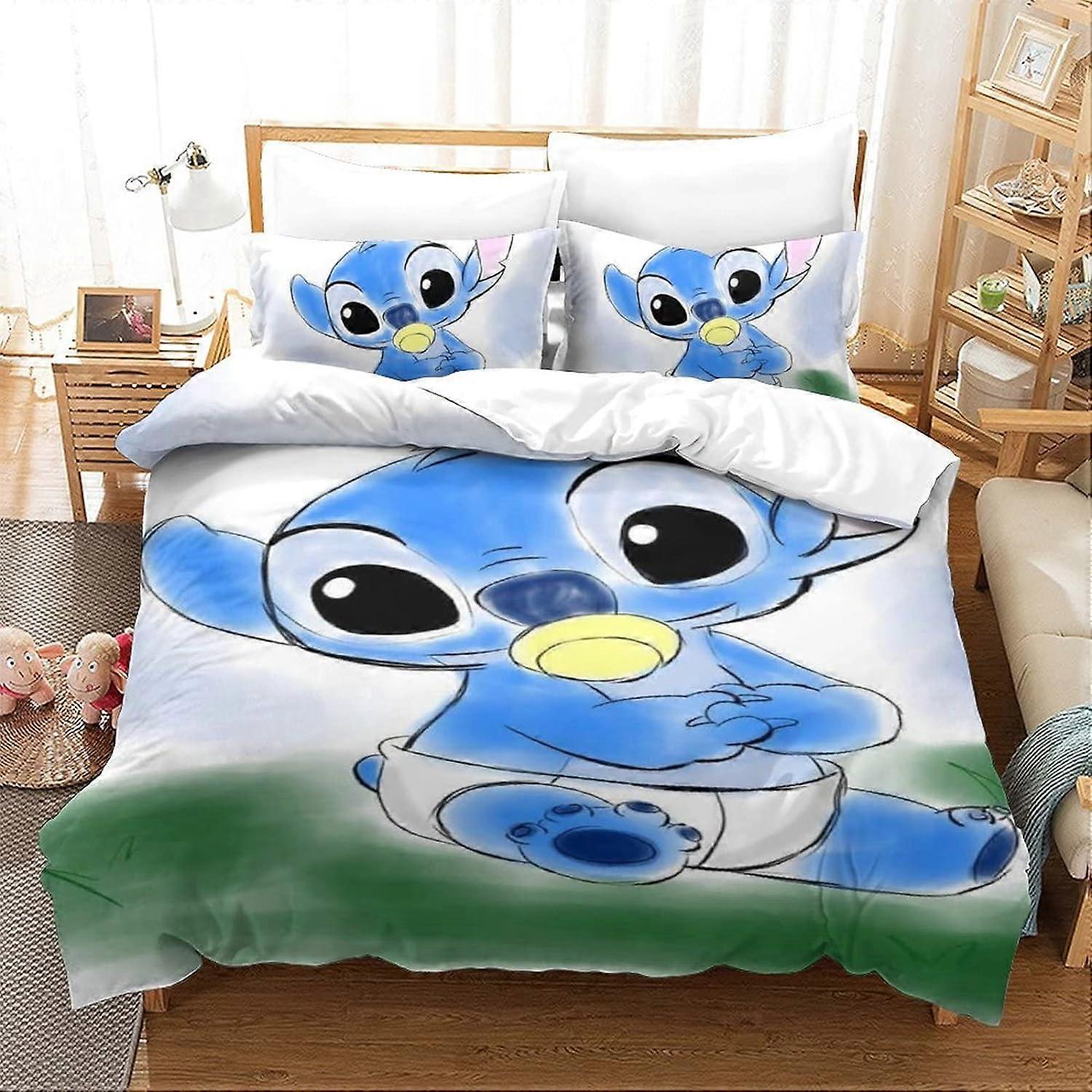 Stitch Bedding D Animated Characters Lilo & Stitch Printing Duvet Cover And Pillowcases Pieces Have Zipper Closure Student Youth Boy Girl 135*200 CM