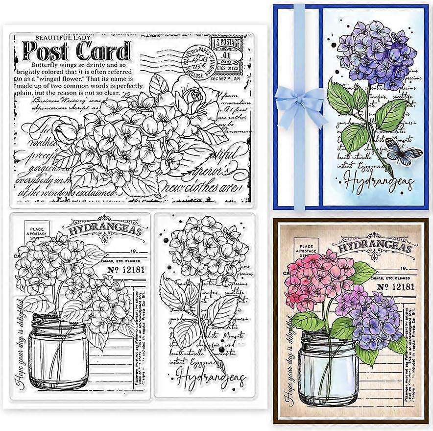 1Sheet Hydrangeas Background Postcard Silicone Clear Stamp Seals
