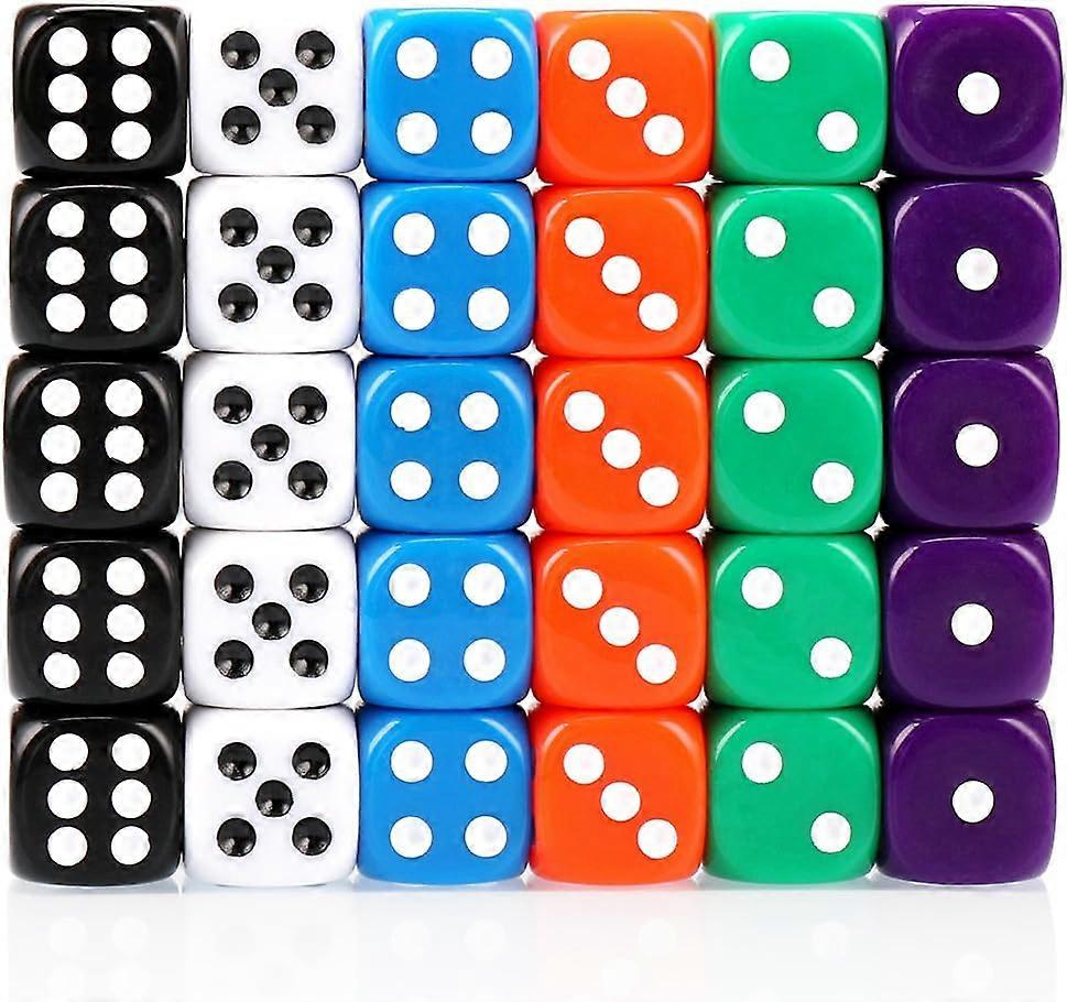 30x Dice 6 Sided 16mm 6 Colours Spot Dice Set for Dice Games