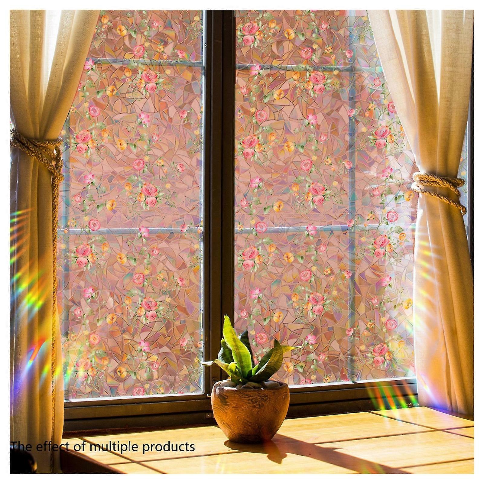 Window Privacy Film, Rainbow Window Clings, 3D Decorative Window Vinyl, Stained Glass Window Decals, Static Cling Window Sticker Non-Adhesive