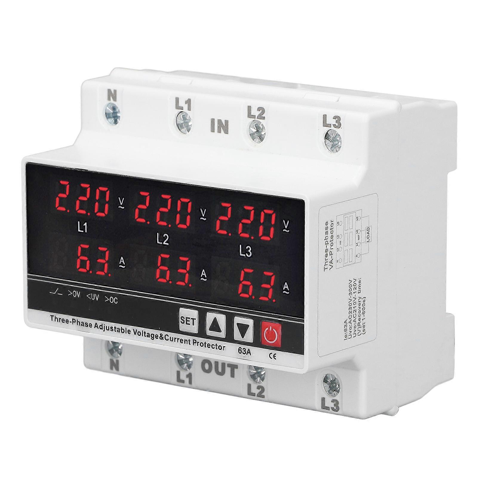 Undervoltage Protector DIN Rail Adjustable Overcurrent Protector AC120V300V 63A 3 Phase 3 Wire 4 Wire NO.1820