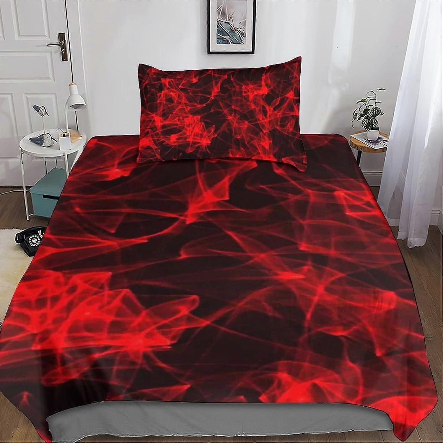 Red Black Bedding Set 3D Duvet Cover, Printed 2 Pieces, Red Black Microfiber Bedding with Zipper Closure Pillowcases for Single or Double Bed Single