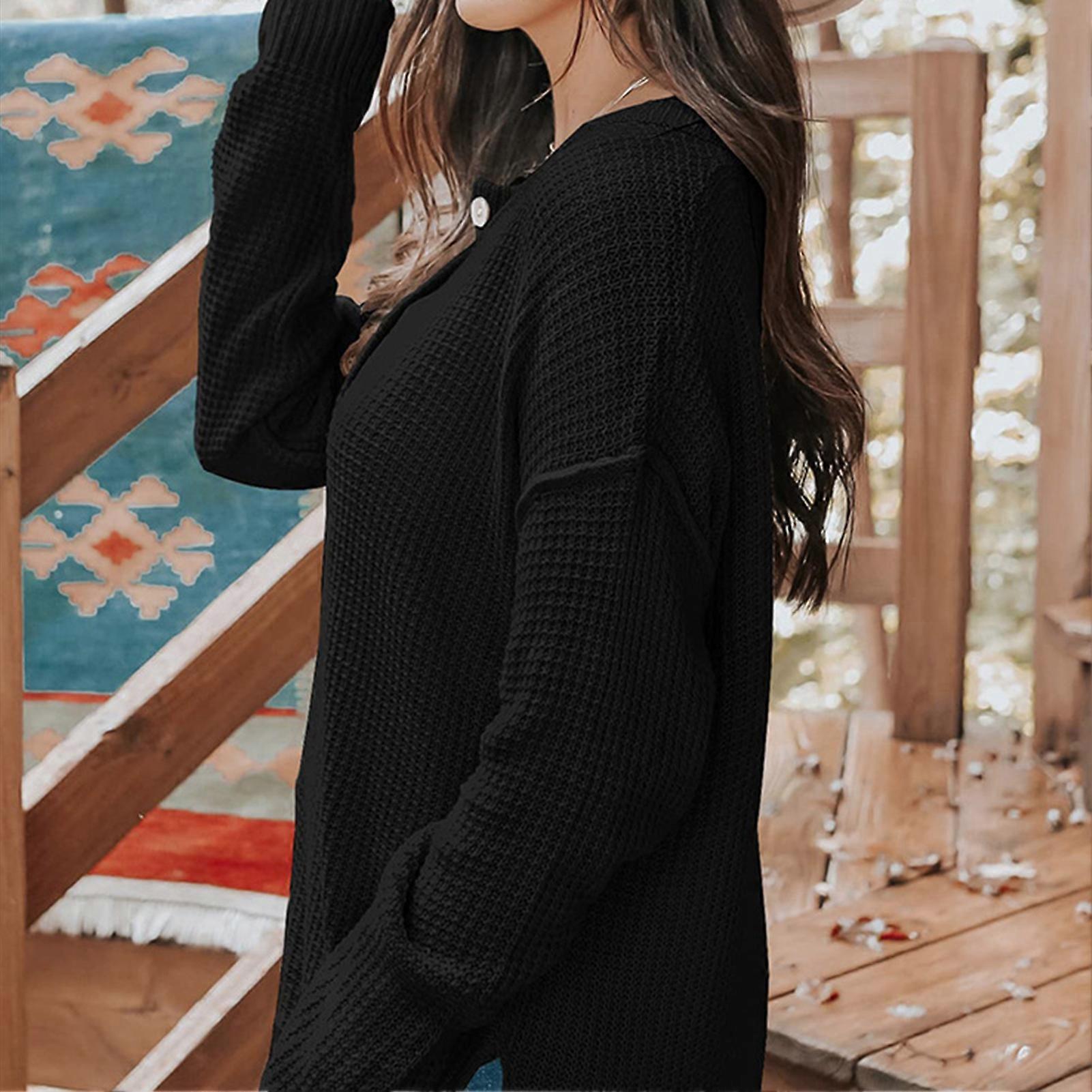 Dame Uld Pullover Top Button-down Pullover Jumper Top til Ferie Efterår Vinter Forår