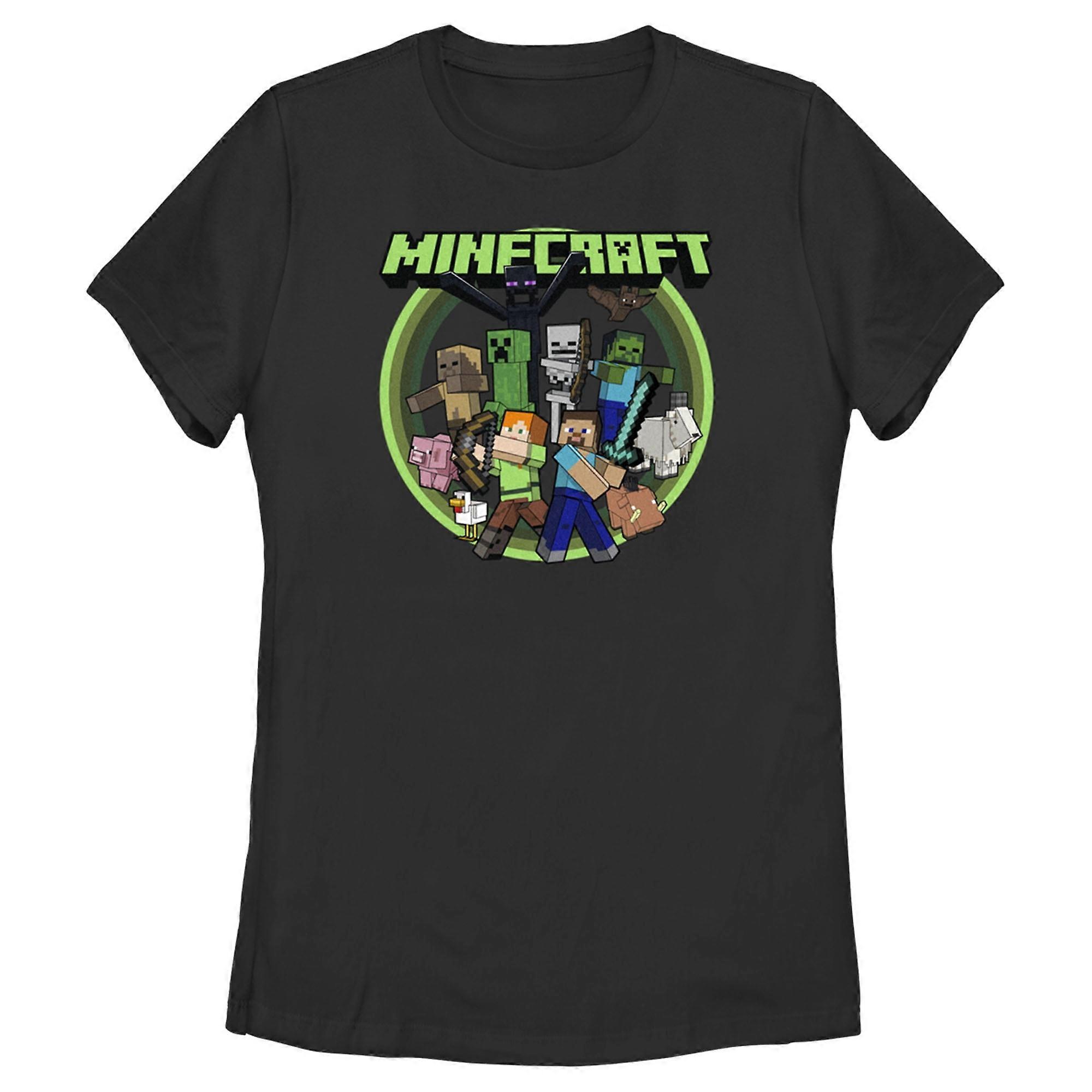 Kvinder' s Minecraft Heroes and Mobs Grafisk Tee Sort LargeEFEFA48