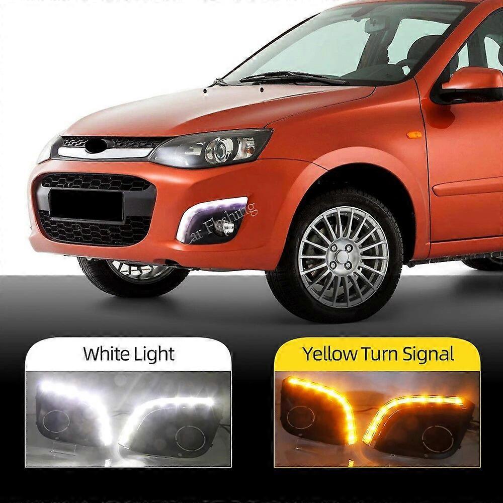 CSCSNL 1 Pair DRL For LADA Kalina 2014 2015 Front Bumper LED Daytime Running Light with Turn Signal Lights Fog Lamp
