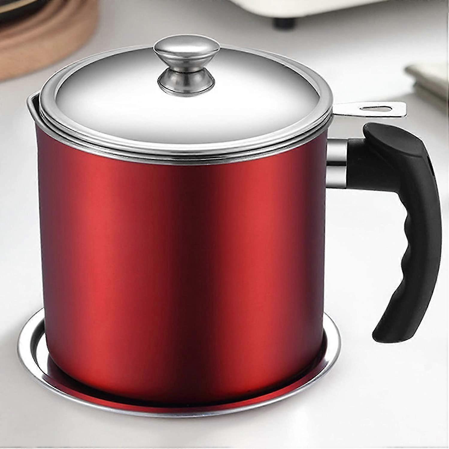 Frying Oil Pot Can With Strainer,mesh Strainer Oil Filter--red