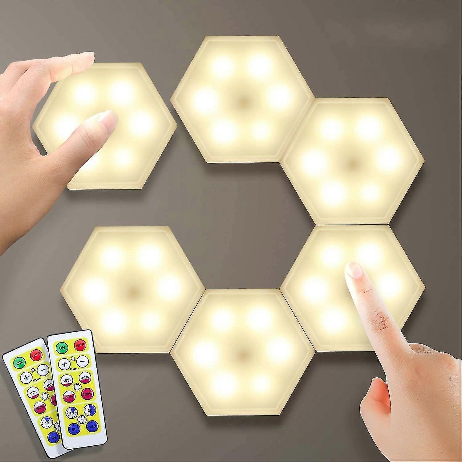 6pcs Closet Lamp Cabinet Lighting Diy Hexagonal Wall Light Assembly Touch Lamp Led Touch Sensitive Wireless Remote Control Night Light Dimmable Batter