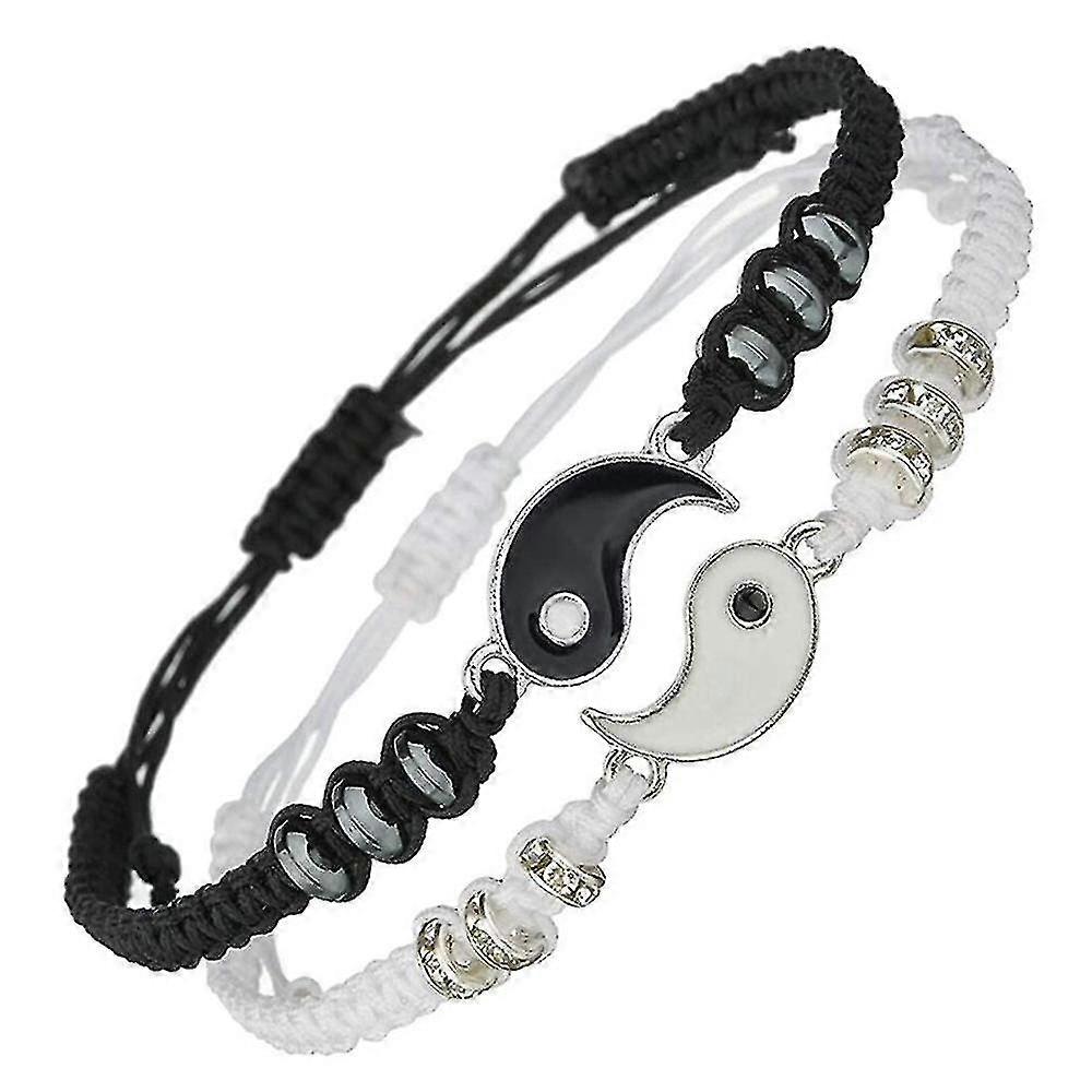 Th Yin Yang Friends Or Couples Bracelets Giftwhite, Black2pcs