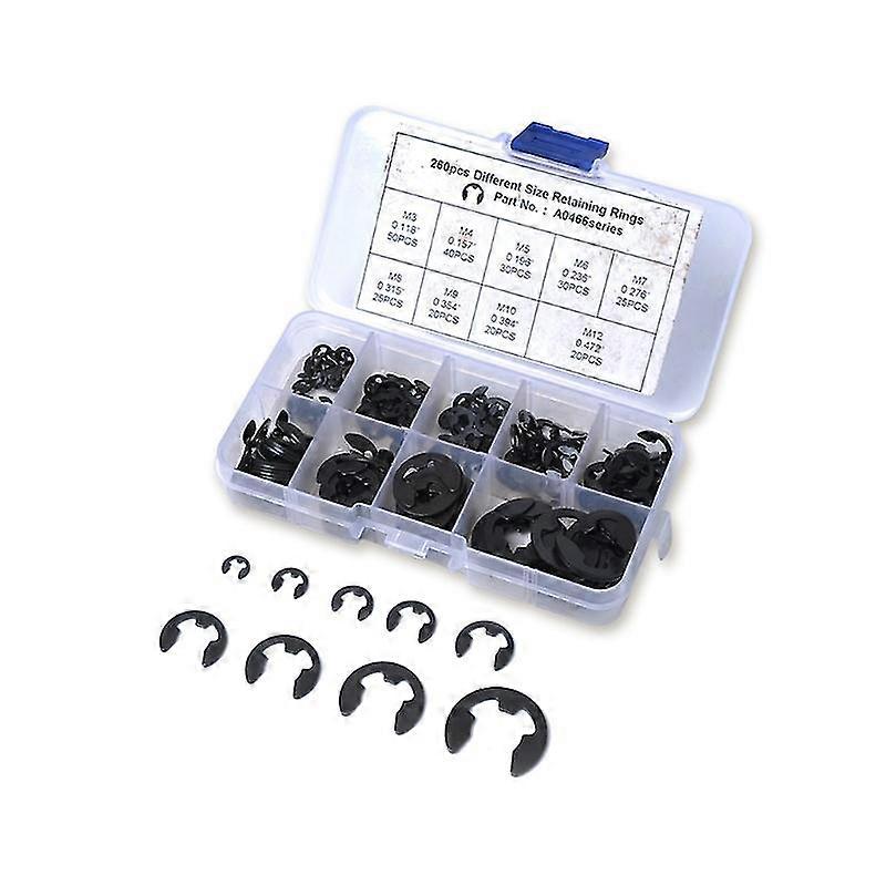 260 Pcs External Circlip Retaining Ring Snap Ring E-type Assortment Black
