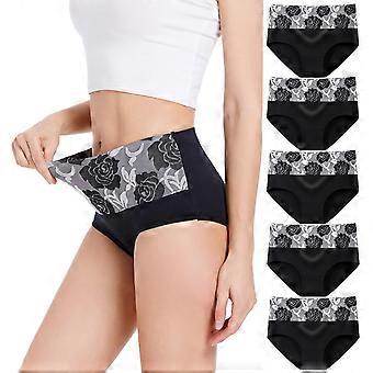 Women's High Waist Knickers Ladies roses Cotton Briefs Underwear Full Back Coverage Panties Plus Size Multipack(XL)black