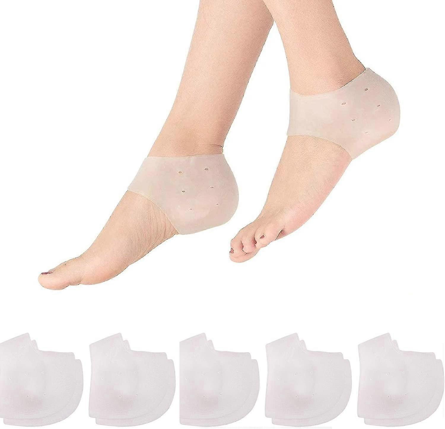 5 Pair Heel Protectors, Heel Cups For Heel Pains, Heel Pads Cushion, Heal Dry Cracked Heels, Achilles Tendinitis, Breathable Silicone Gel Heel Cups, F