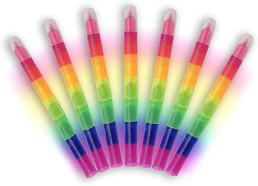 Kids Stackable Rainbow-color Highlighter, Fluorescent Marker (6 Colors) (7pcs)