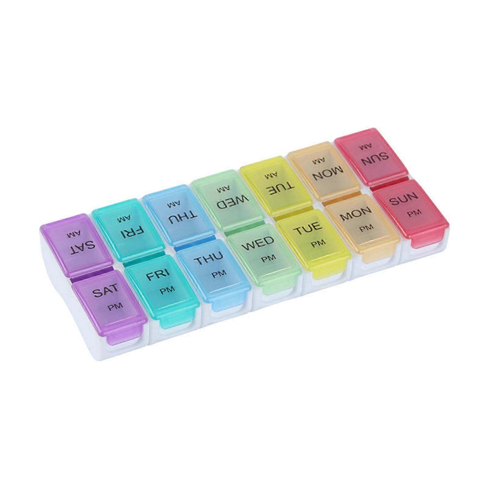 Divisible Good Sealing Letter Print Pill Organizer with Lid 7 Days 14 Grids Weekly Tablet Box Home Supplies KAESI