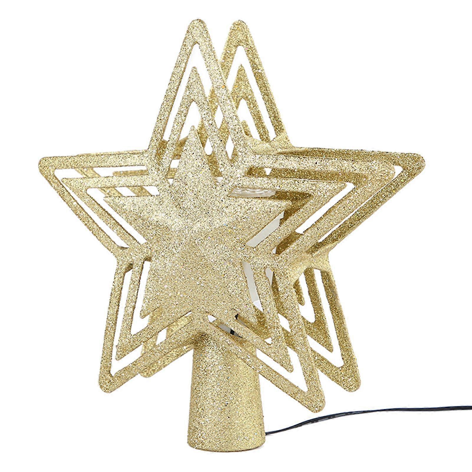 Christmas Tree Topper Lighted Rotating Snowflake Projector Decoration Golden