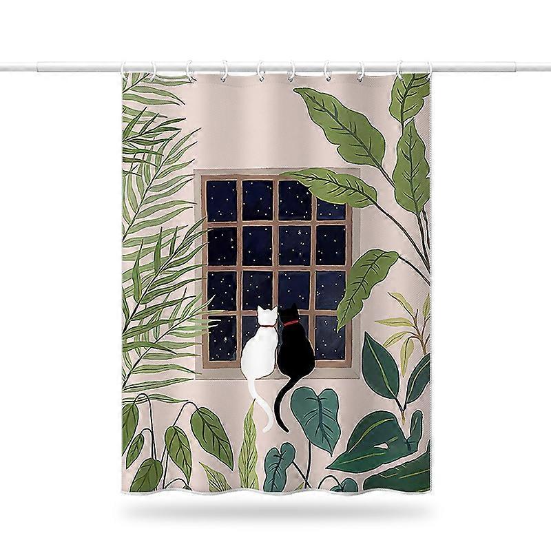 Cartoon cat print shower curtain waterproof