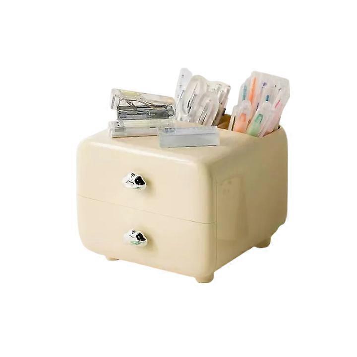 Beige Mini Desktop Organizer Storage Box With Pen Holder For Office Use Storage Boxes