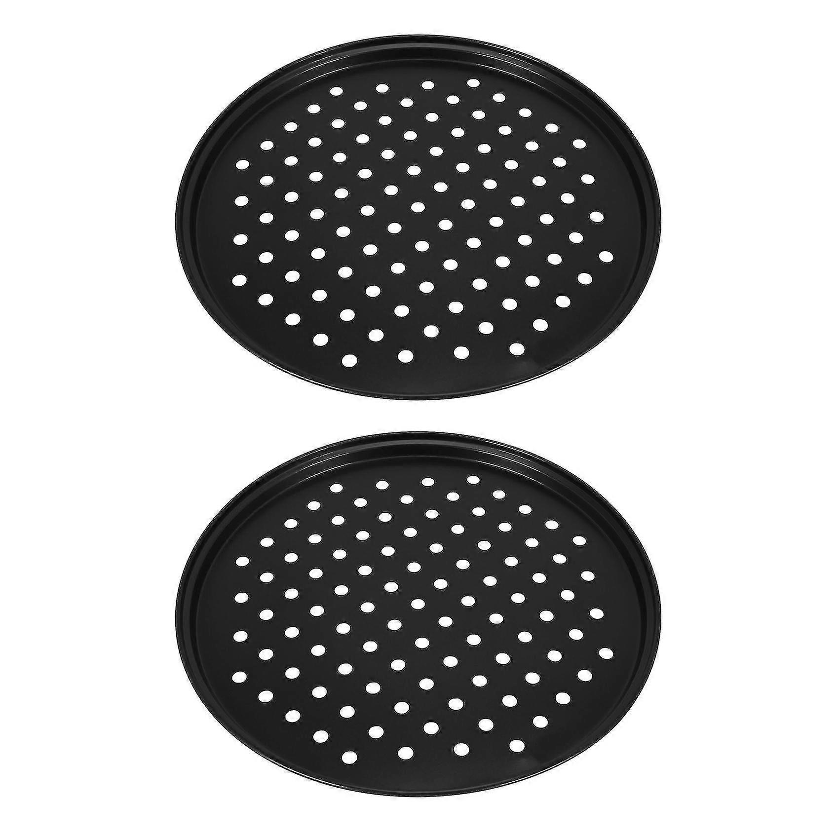 2x 10 Inch Personal Perforated Pizza Pans Black Carbon Steel With Coating Easy To Clean Pizza Bakin