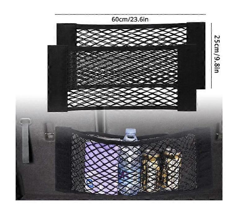 Black Magic Adhesive Mesh Cargo Net Elastic String Net Mesh Net Pouch, Car Back Rear Trunk Seat Mesh Net for Car/Truck/Trunk(2 Pack) -23.6 X 10in(60 X
