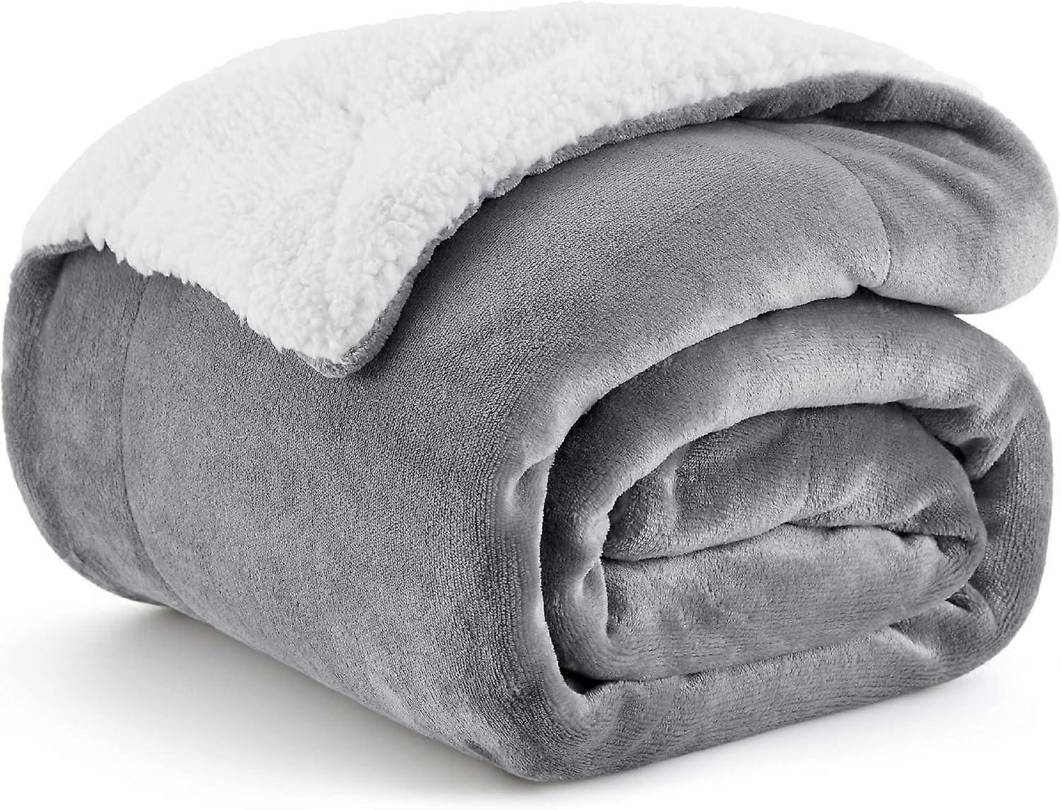 Wool Blanket Fluffy Solid Color Blanket Suitable for Double Bed and Sofa Grey 150x200cm