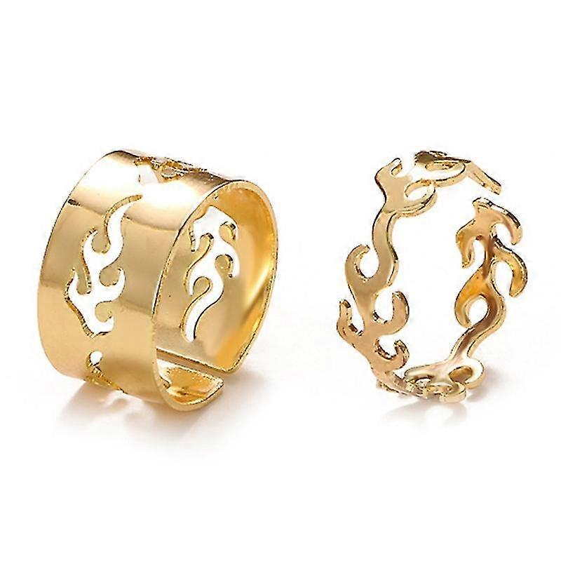 2x Creative Hollow Flame Pattern Design Opening Ring Retro Flame Ring Jewelry