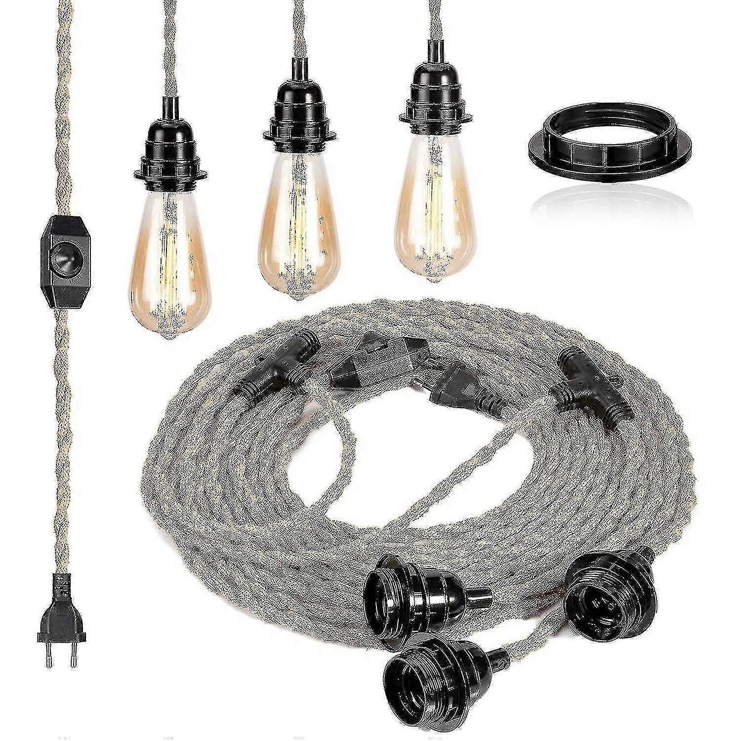 E27 2-core linen wire twisted wire for adjustable switch lamp 6.8m lamp holder (three lamp holders)