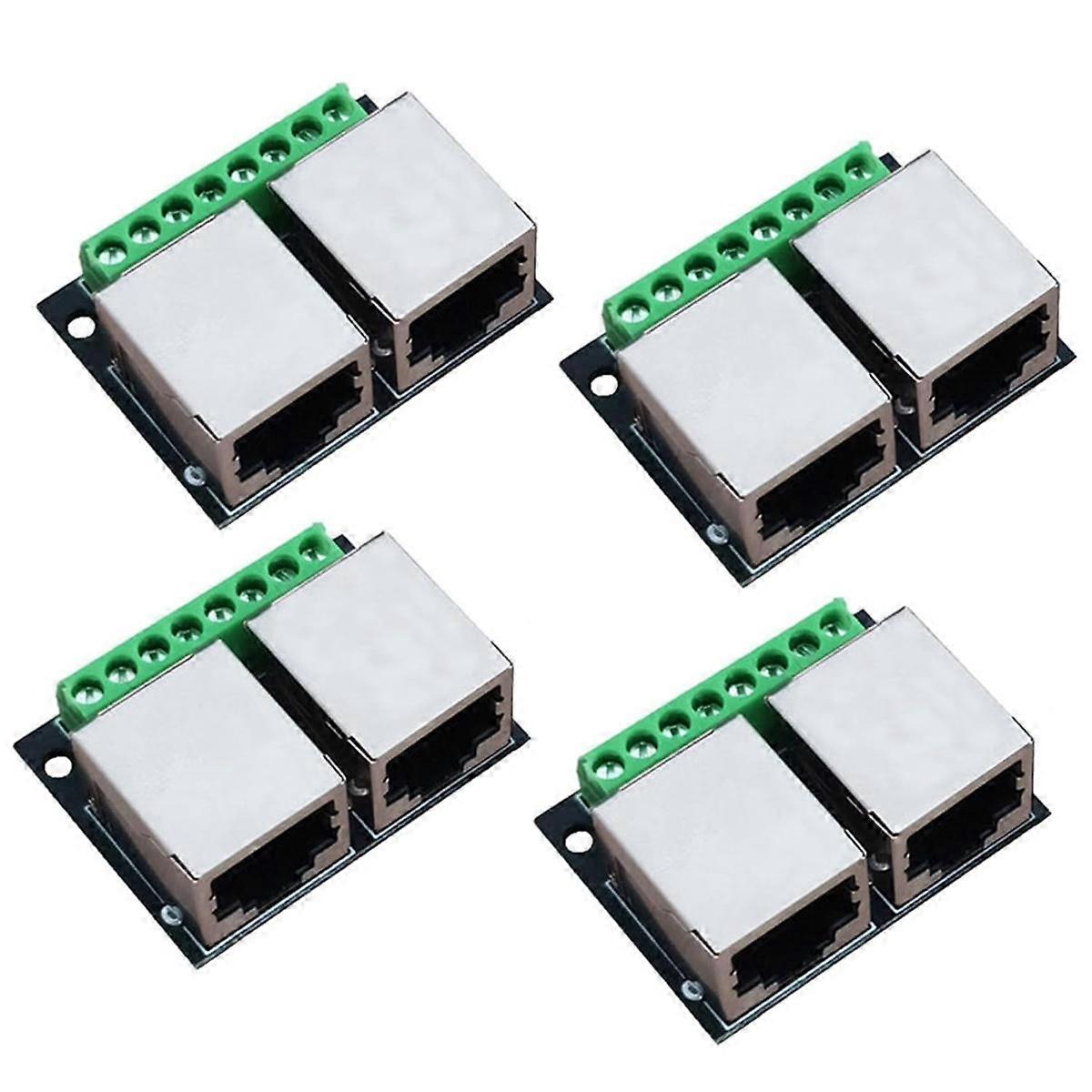 4PCS RJ45 Ethernet Dual Female Terminal Breakout Board,3.5mm Pitch Connector Board Shielded Network Adapter Terminal