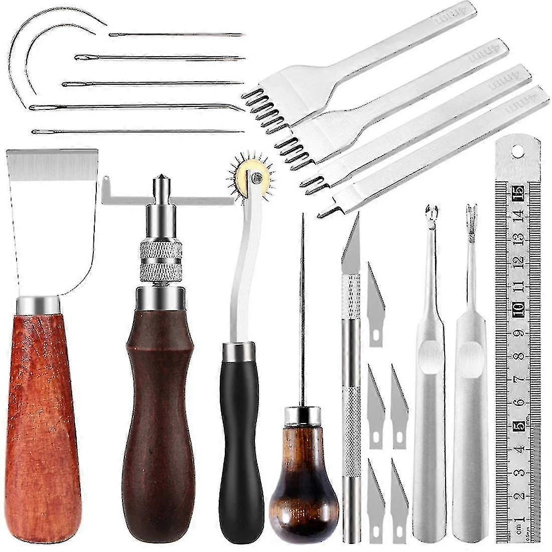 Leathercraft Tool Sets With Hand Sewing Stitching Punch Carving Tools And Other Leather Working Acc
