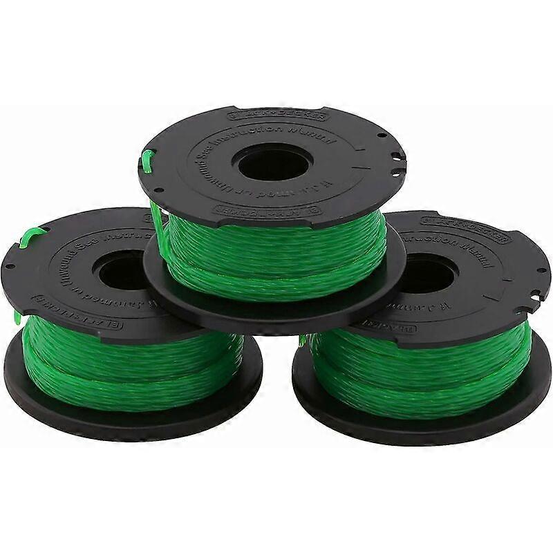 Black+Decker Pack of 3 Trimmer Replacement Spools, Reflex Plus Take-Up Spool, 3 x 6m Heavy Duty Green Nylon Line, 2mm Line, A6486-Xj