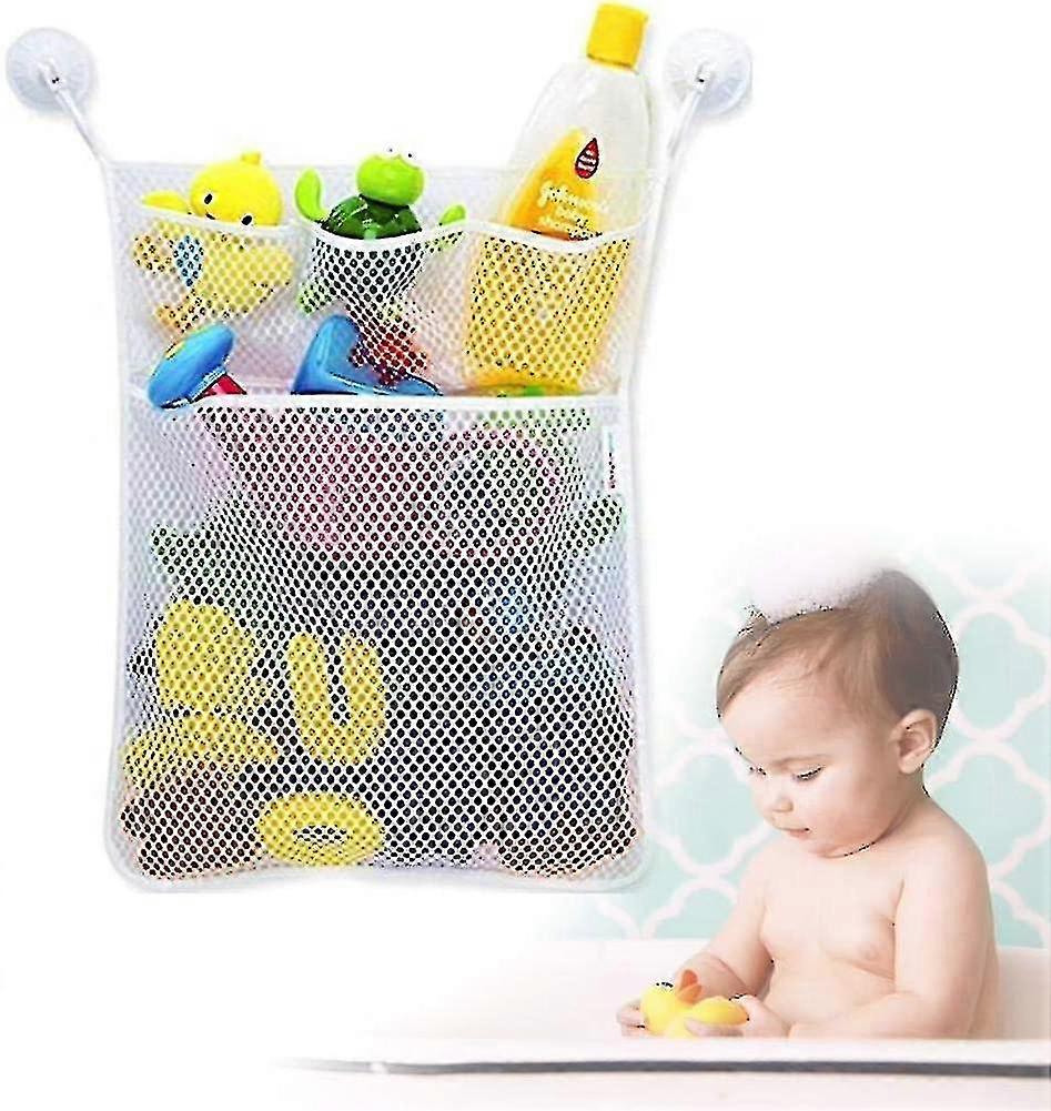 Bath Toy Storage Net With Multiple Pockets And Sturdy Suction  B