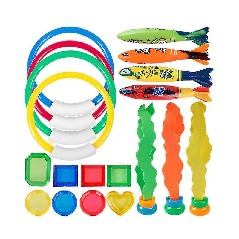 19 Piece Underwater Diving Pool Toy Kit, Diving Torpedo Bandit, Diving Ring