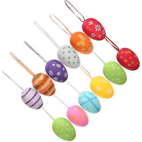 12pcs Easter Hanging Eggs Multi-color Egg Pendants Easter Party Tree Ornaments-c