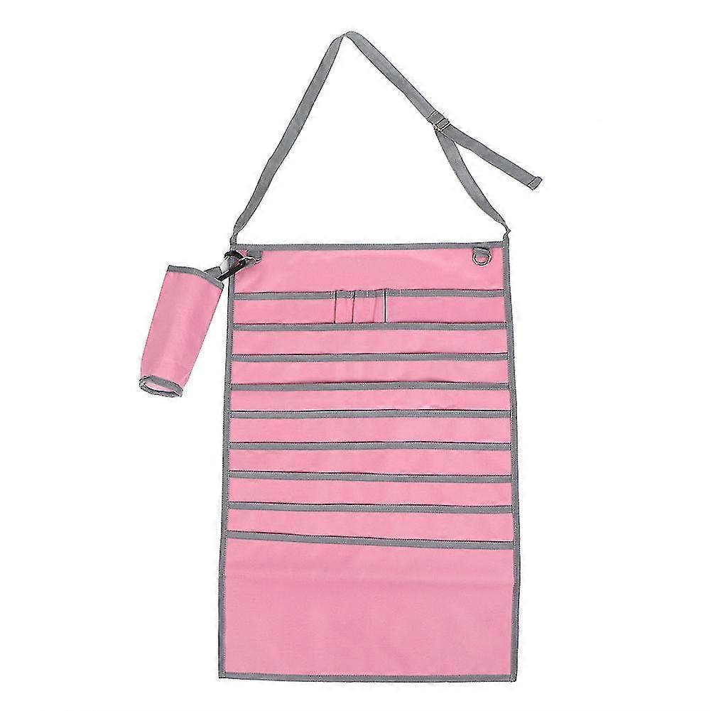 Adjustable Desk Side Hanging Storage Bag Organizer with Multiple Pockets and Pen Holder (Pink)