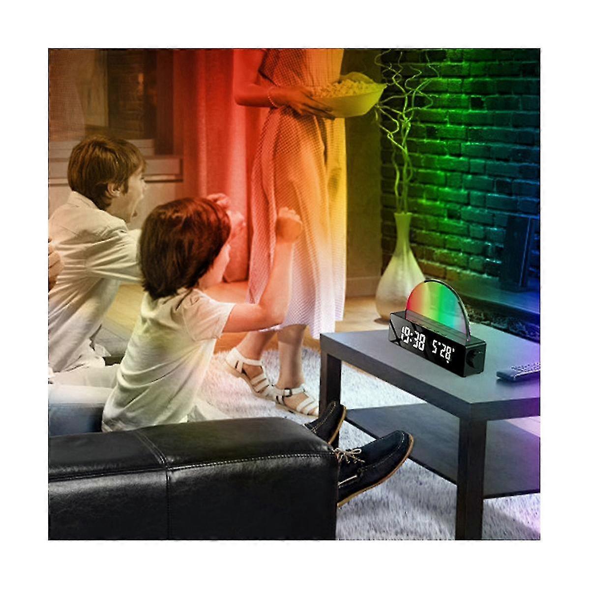 Rgb Digital Alarm Clock Colorful Led Screen Display Modern Desktop Clock Wake Up Alarm Clock Decoration Black