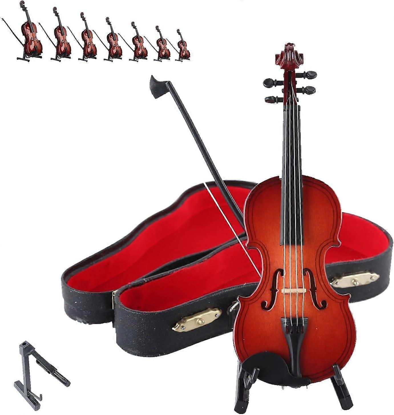 Ξύλινο μικροσκοπικό βιολί με την περίπτωση, μικροσκοπικό βιολί γυαλισμένο όργανο πρότυπο μίνι βιολί κουκλόσπιτο χειροτεχνία διακόσμηση σπιτιού στολίδι