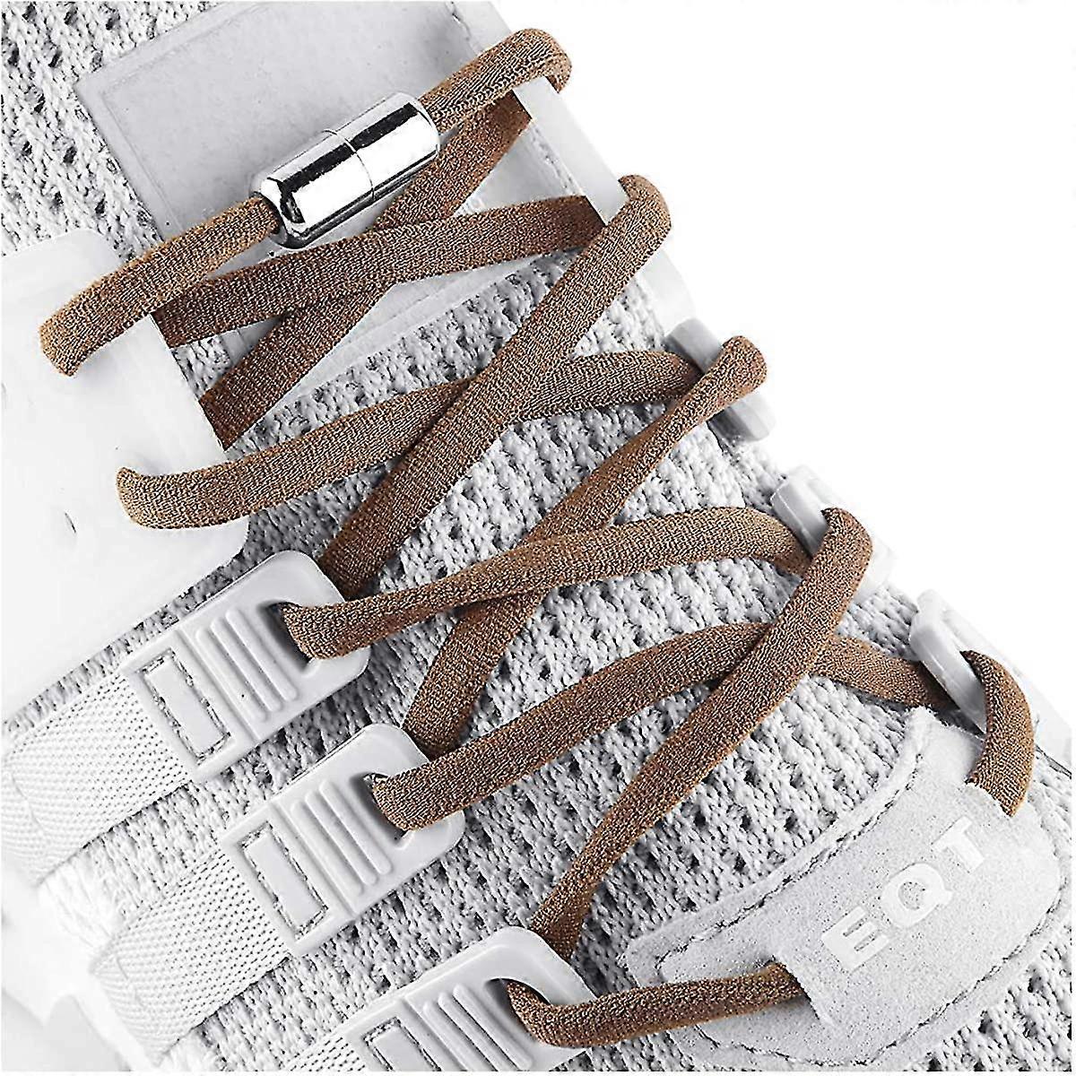 Brown Elastic No Tie Shoe Laces For Adults,kids,elderly,system With Elastic Shoe Laces(5 Pairs )